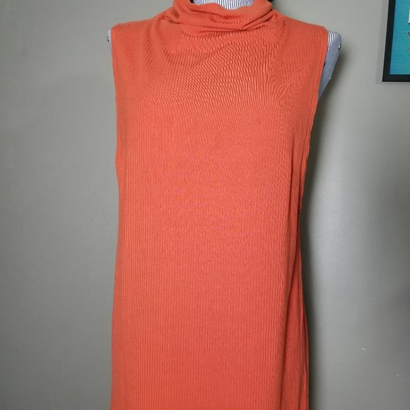Reformation Cali Ribbed Orange Mock Neck Dress - Picture 3 of 11